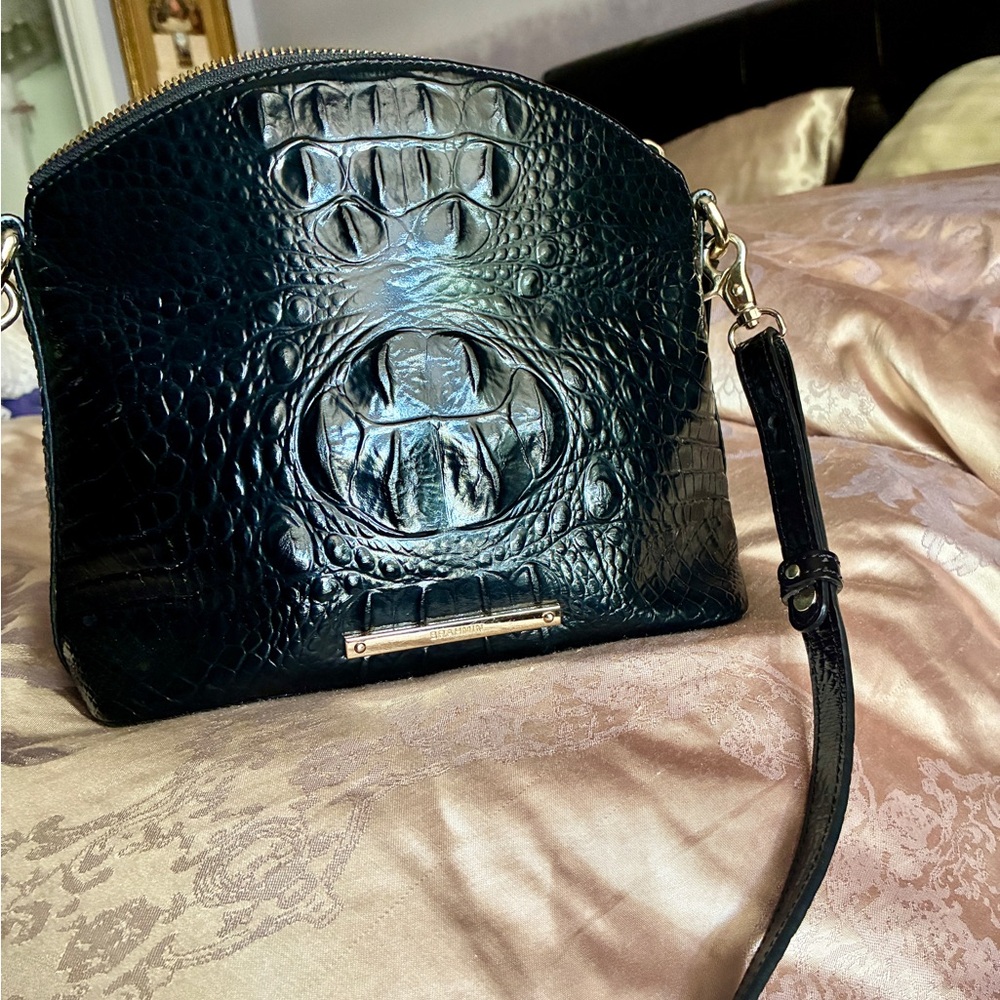 Brahmin Melbourne Black Crocodile-Embossed Mini Duxbury Crossbody Bag